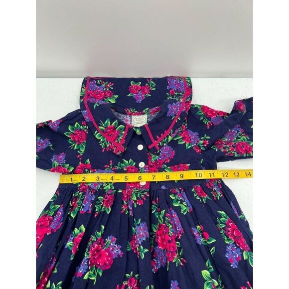 Vintage Boston Traders Girls Small Blue and Pink Cottagecore Long Sleeve Dress - Picture 5 of 8